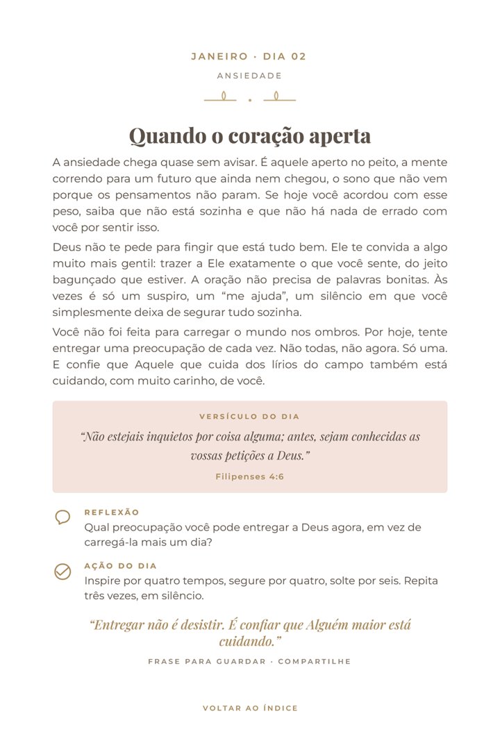 Devocional de Janeiro, dia 2: Quando o coração aperta, sobre ansiedade, com versículo de Filipenses 4:6