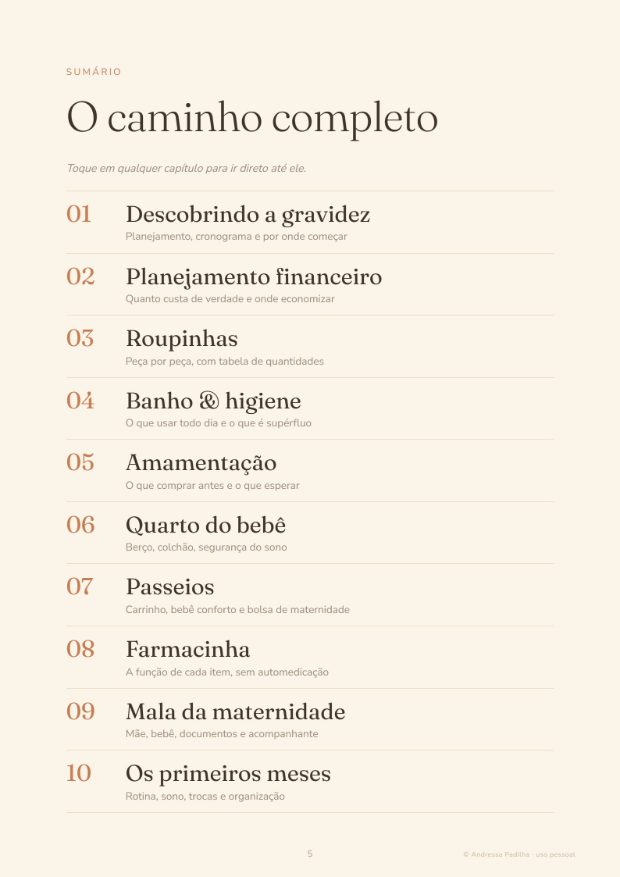 Página de sumário do eBook, com os 14 capítulos listados